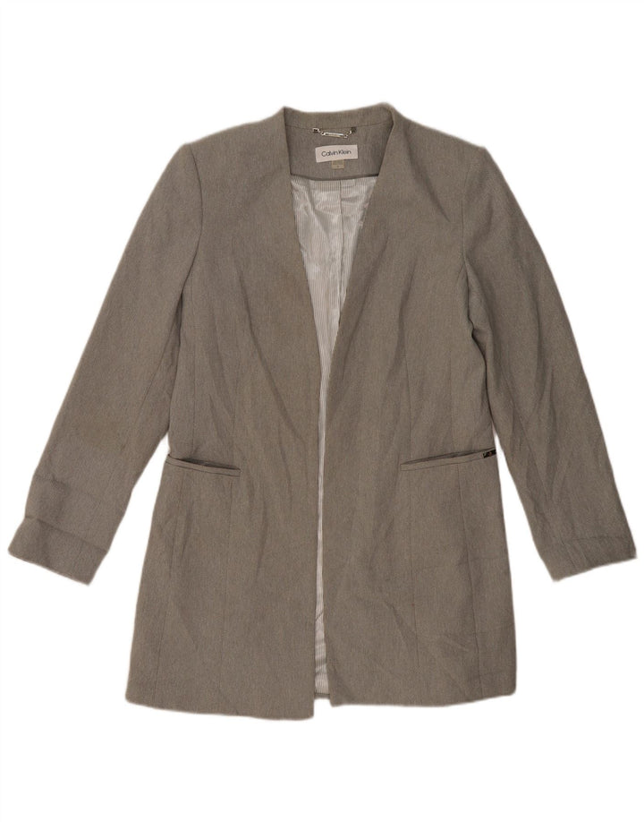 CALVIN KLEIN Womens Longline Open Blazer Jacket US 12 Large Grey Polyester