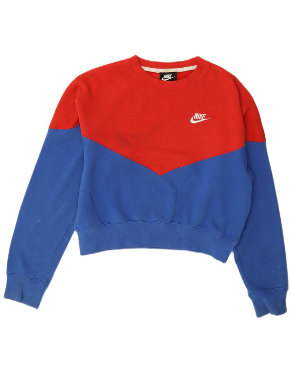 Nike Womens Crop Sweatshirt Jumper UK 10 Small Red Colourblock Cotton
