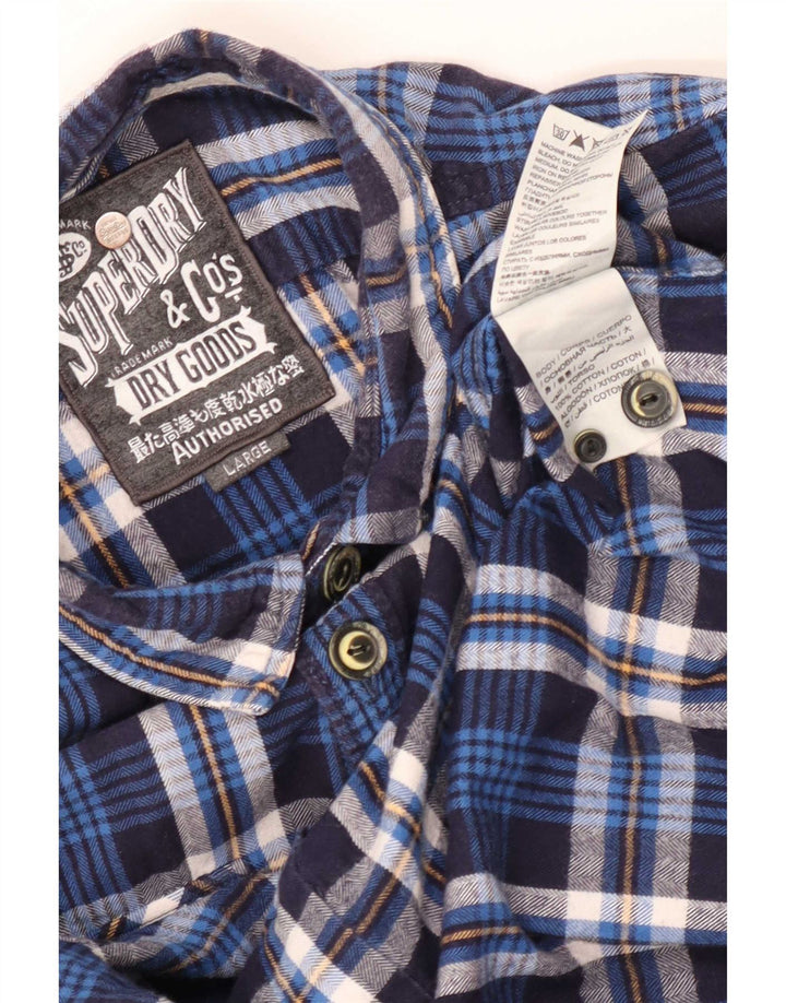 Superdry Mens Flannel Shirt Large Navy Blue Check Cotton