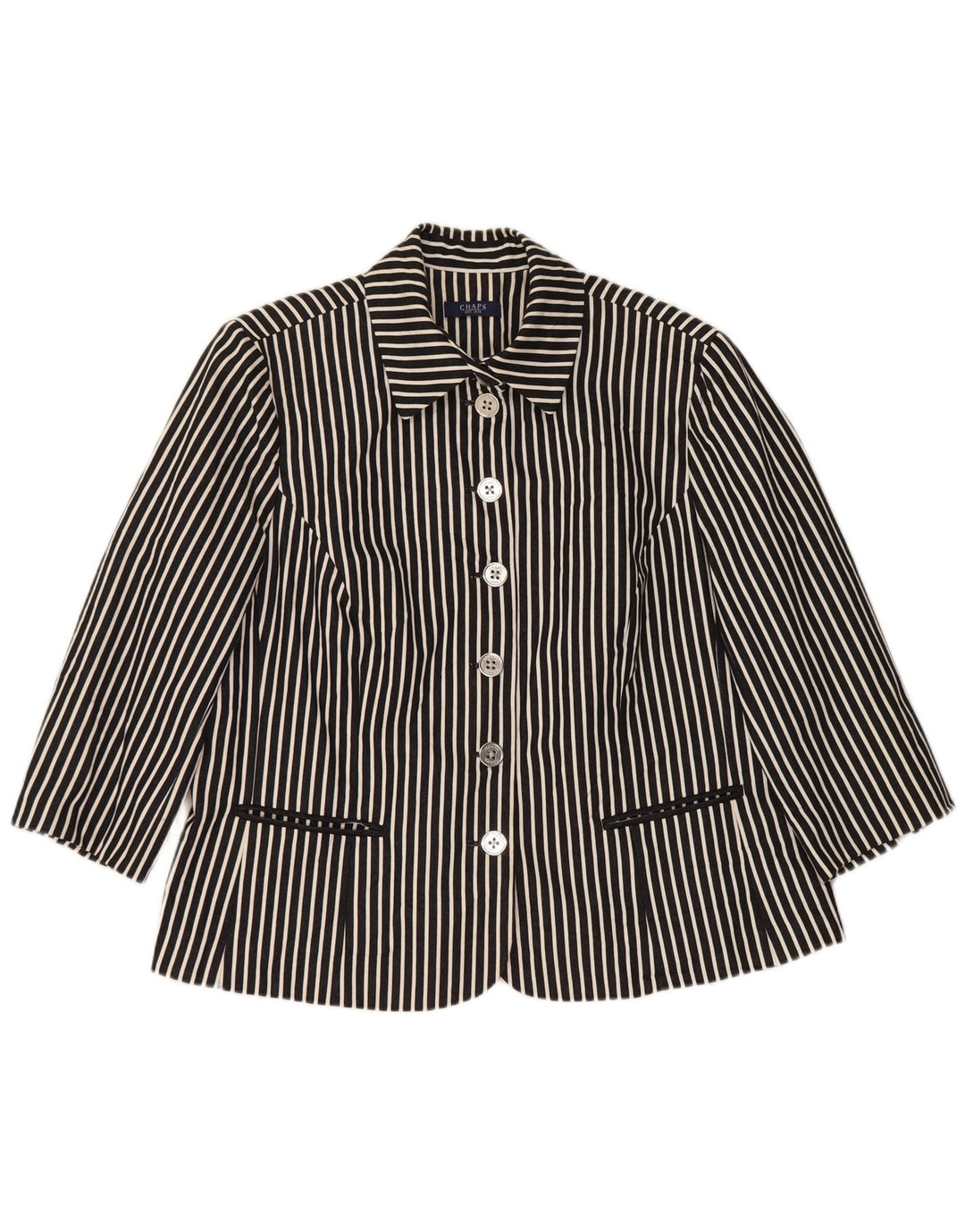 Chaps Womens 3/4 Sleeve 6 Button Blazer Jacket UK 18 XL Navy Blue Striped
