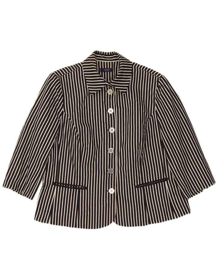 Chaps Womens 3/4 Sleeve 6 Button Blazer Jacket UK 18 XL Navy Blue Striped