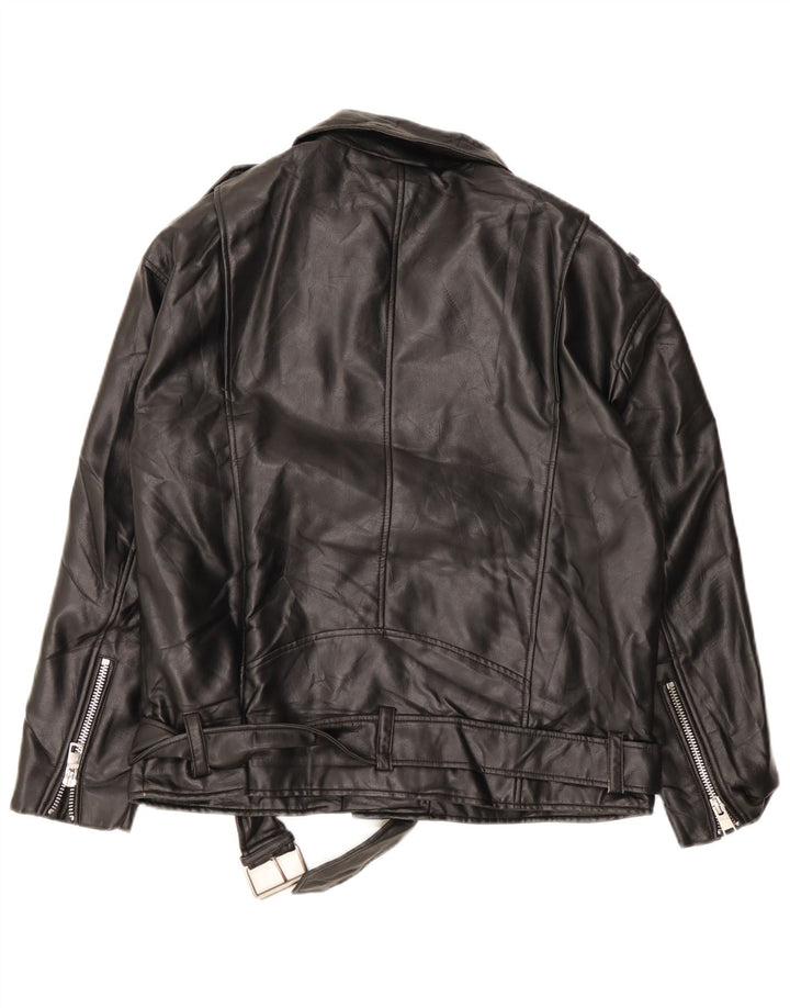 ZARA Womens Oversized Faux Leather Biker Jacket UK 10 Small Black