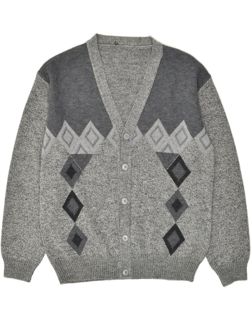 VINTAGE Mens Cardigan Sweater 3XL Grey Argyle/Diamond Wool | Vintage Vintage | Thrift | Second-Hand Vintage | Used Clothing | Messina Hembry 