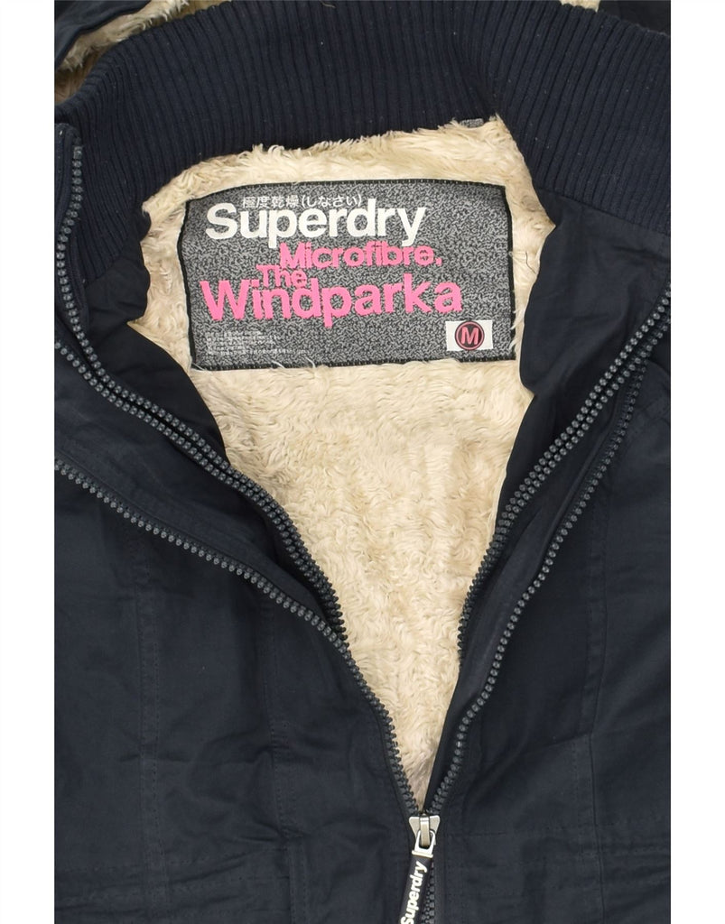 SUPERDRY Womens Sherpa Hooded Windbreaker Coat UK 14 Medium Navy Blue | Vintage Superdry | Thrift | Second-Hand Superdry | Used Clothing | Messina Hembry 