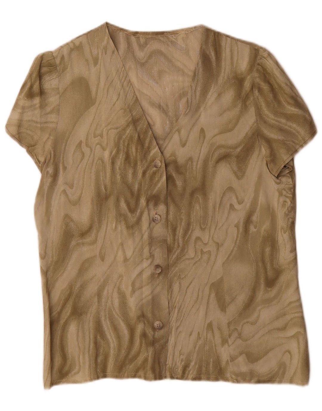 Vintage Womens Abstract Pattern Short Sleeve Shirt Blouse UK 16 Large Khaki