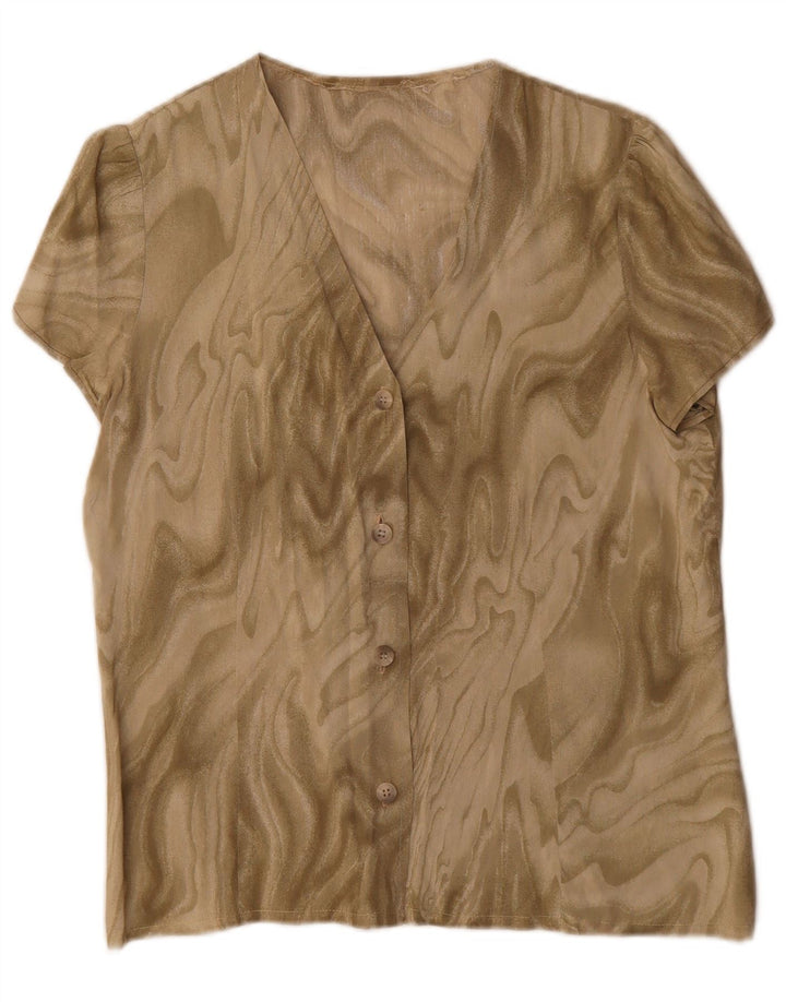 Vintage Womens Abstract Pattern Short Sleeve Shirt Blouse UK 16 Large Khaki