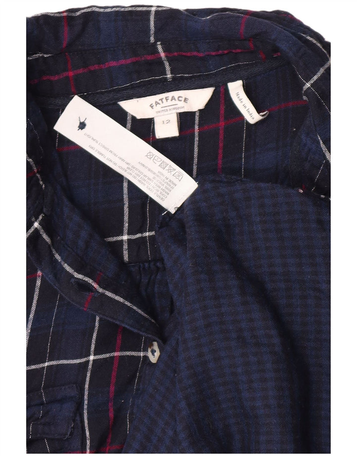 Fat Face Womens Flannel Shirt UK 12 Medium Navy Blue Check Viscose