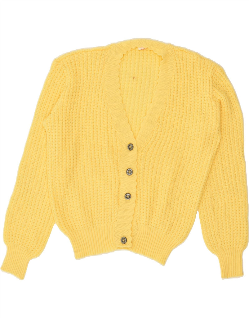 VINTAGE Womens Cardigan Sweater UK 14 Medium Yellow Acrylic Vintage Vintage and Second-Hand Vintage from Messina Hembry 