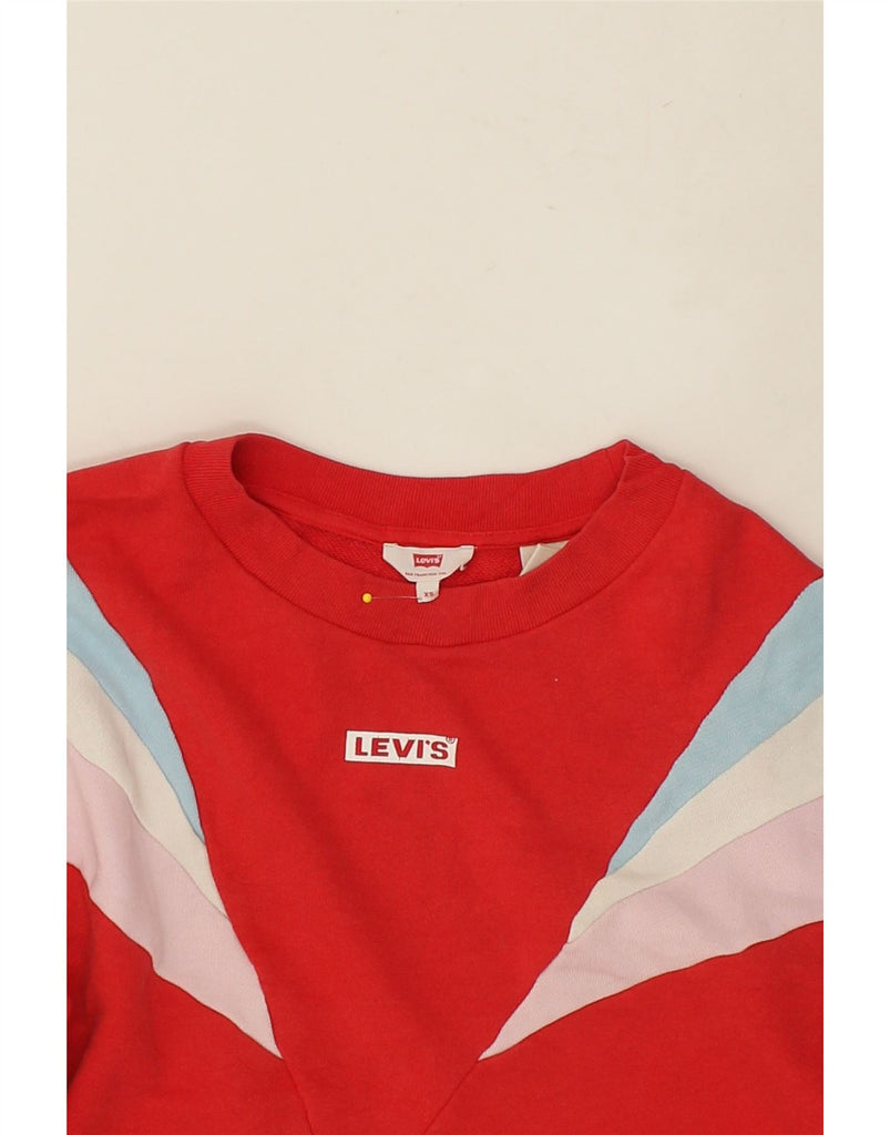 LEVI'S Womens Oversized Crop Sweatshirt Jumper UK 6 XS Red Colourblock | Vintage Levi's | Thrift | Second-Hand Levi's | Used Clothing | Messina Hembry 