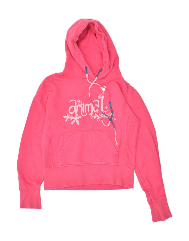 ANIMAL Womens Graphic Hoodie Jumper UK 10 Small Pink Cotton | Vintage Animal | Thrift | Second-Hand Animal | Used Clothing | Messina Hembry 