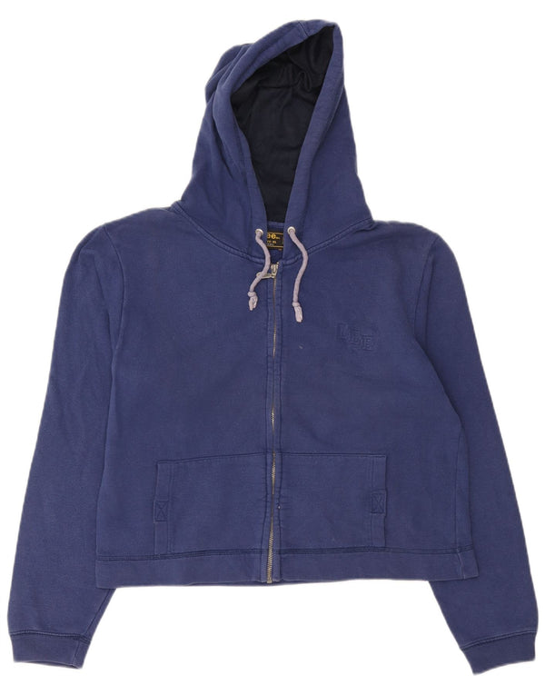 Lee Womens Crop Zip Hoodie Sweater UK 18 XL Navy Blue Cotton