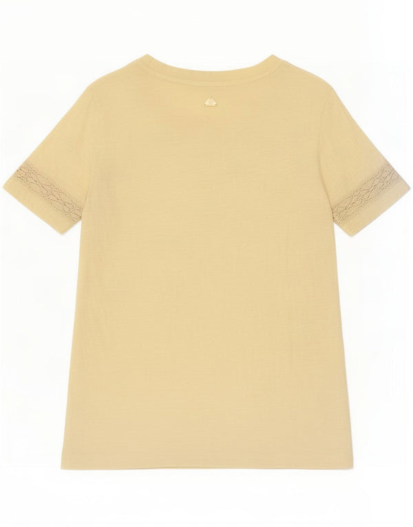 Barbour Womens T-Shirt Top UK 10 Small Yellow Cotton