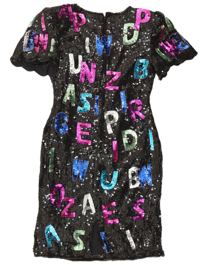 SWEELO Womens Graphic Sheath Dress UK 18 XL Black Silk