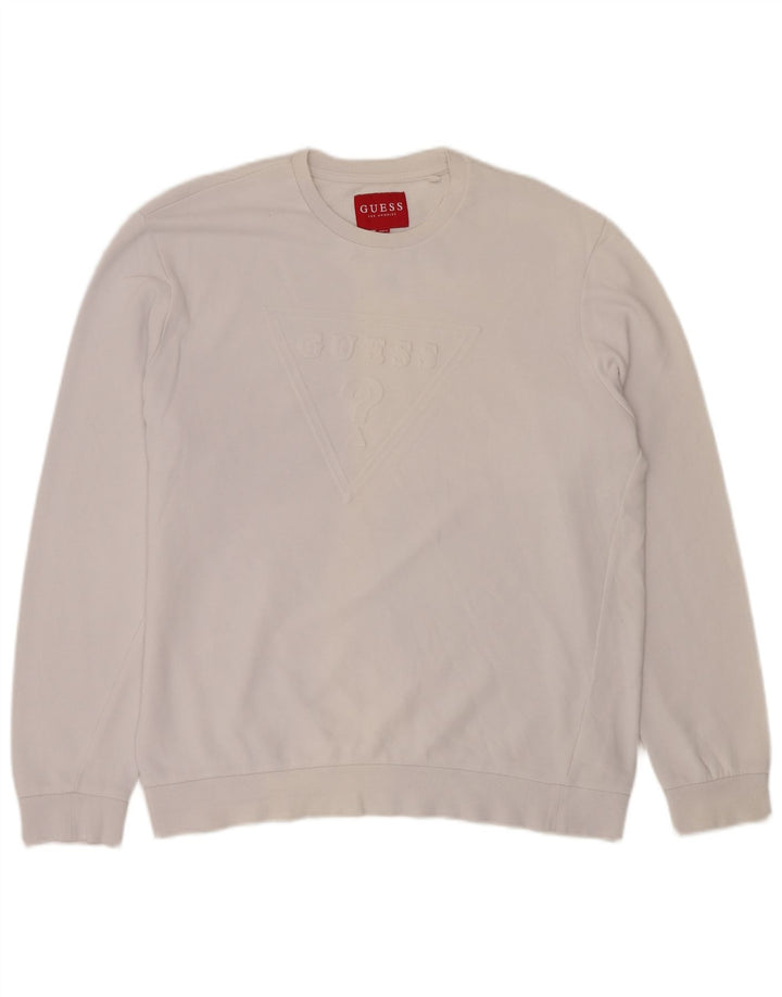 Guess Mens Graphic Sweatshirt Jumper XL Off White Cotton