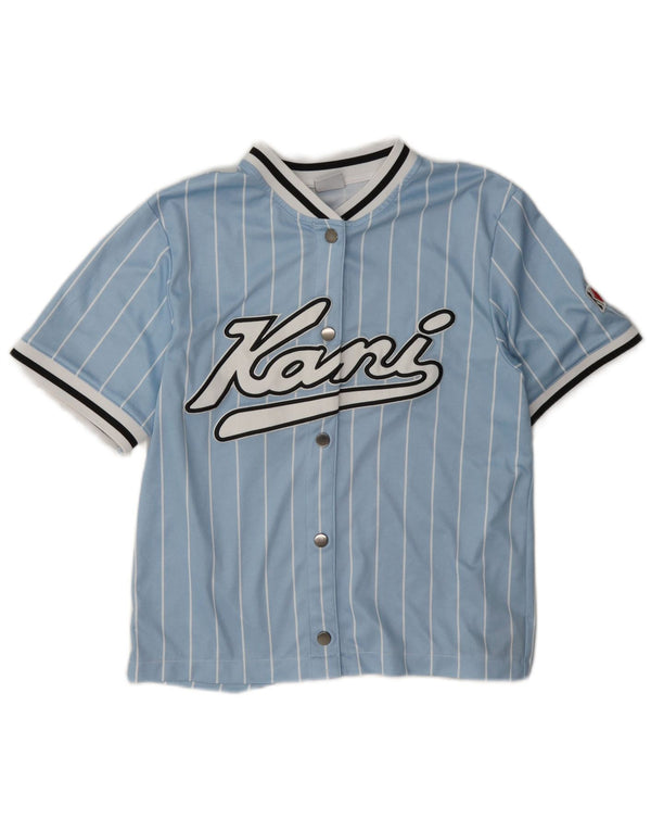 Karl Kani Womens Graphic Oversized Jersey Top UK 6 XS Blue Striped