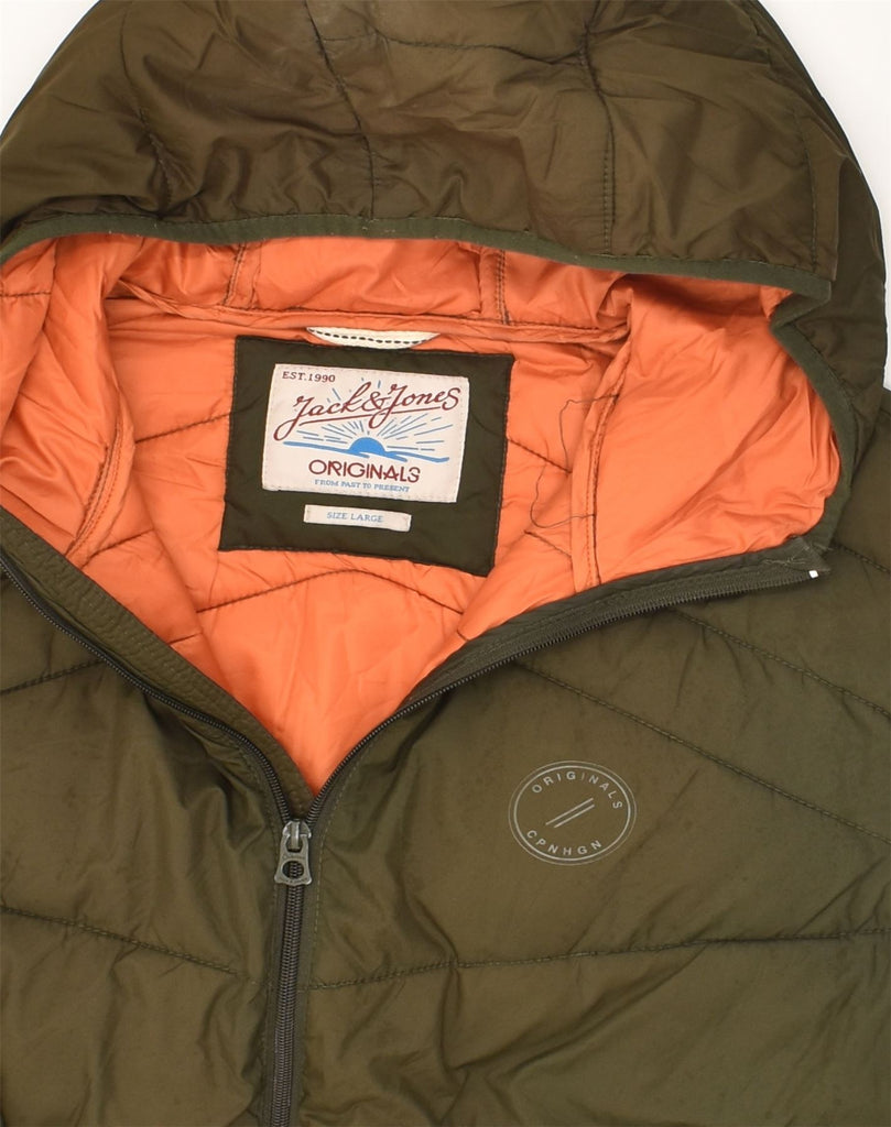 JACK & JONES Mens Hooded Padded Jacket UK 40 Large Khaki Polyester | Vintage Jack & Jones | Thrift | Second-Hand Jack & Jones | Used Clothing | Messina Hembry 