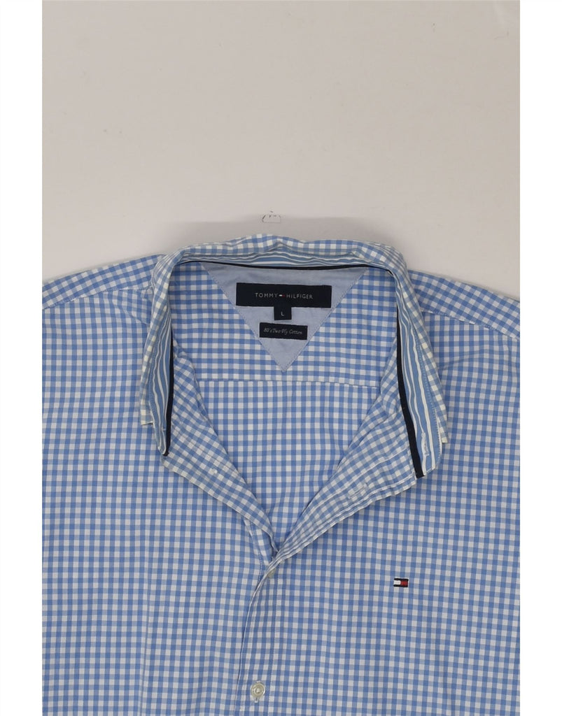 TOMMY HILFIGER Mens Shirt Large Blue Gingham Cotton | Vintage Tommy Hilfiger | Thrift | Second-Hand Tommy Hilfiger | Used Clothing | Messina Hembry 