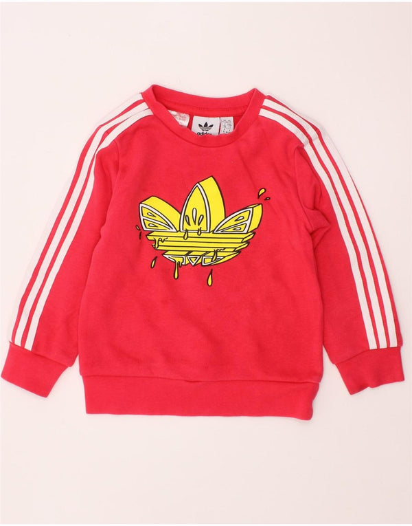 ADIDAS Baby Girls Graphic Sweatshirt Jumper 18-24 Months Pink Cotton