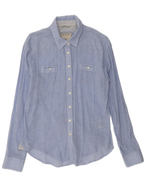 Guess Womens Shirt UK 14 Medium Blue Cotton