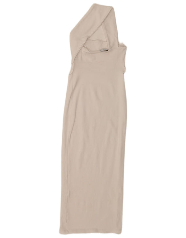Zara Womens Cut Out One Shoulder Bodycon Dress UK 10 Small Off White Cotton