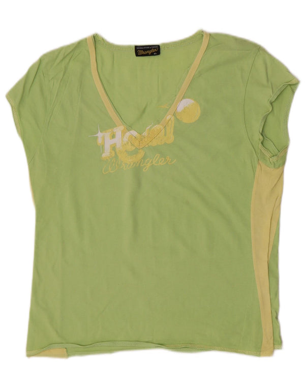 Wrangler Womens Graphic T-Shirt Top UK 18 XL Green Colourblock Cotton