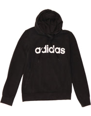 ADIDAS Womens Graphic Hoodie Jumper UK 8-10 Small Black Cotton