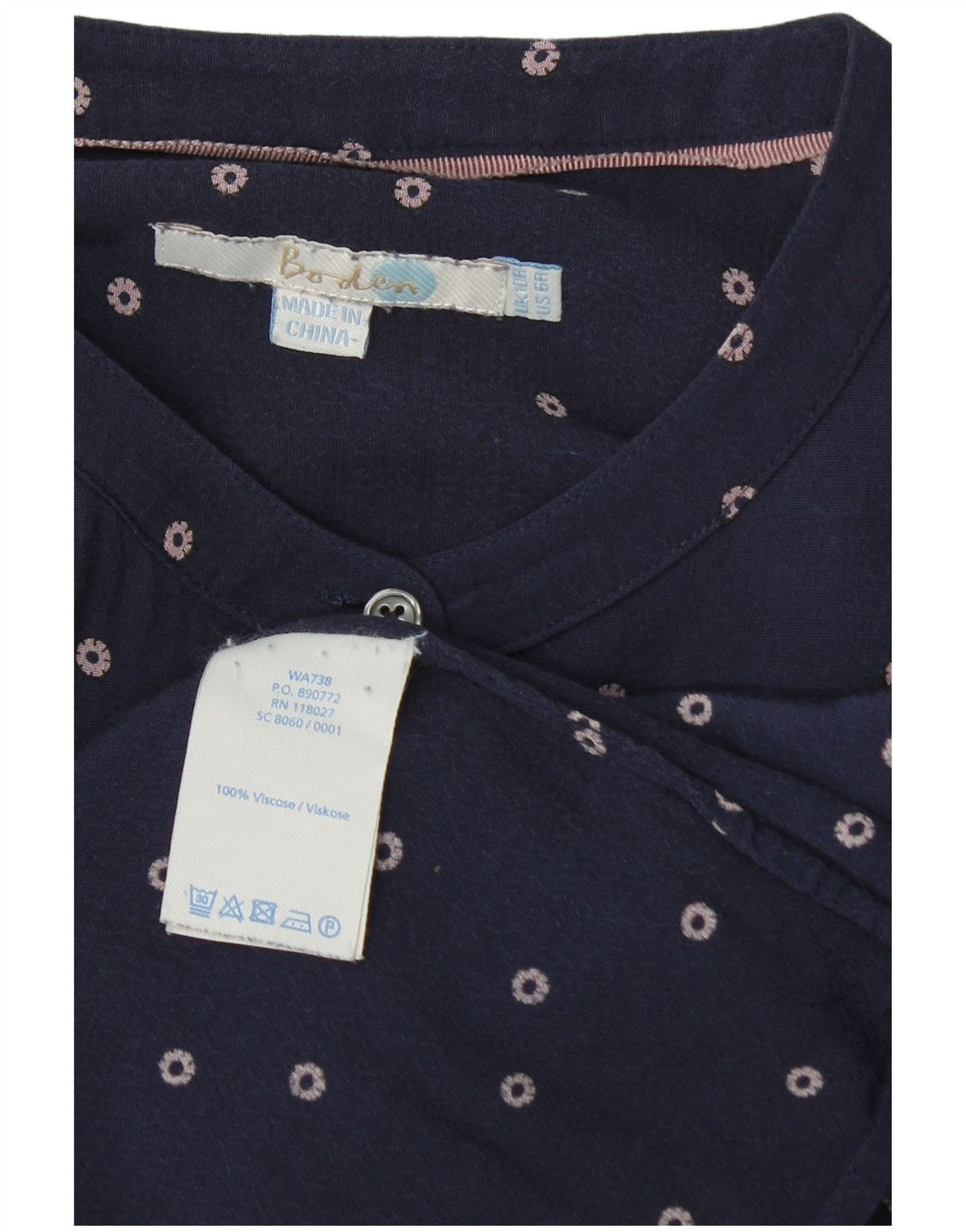 Boden Womens Shirt Blouse UK 10 Small Navy Blue Spotted Viscose
