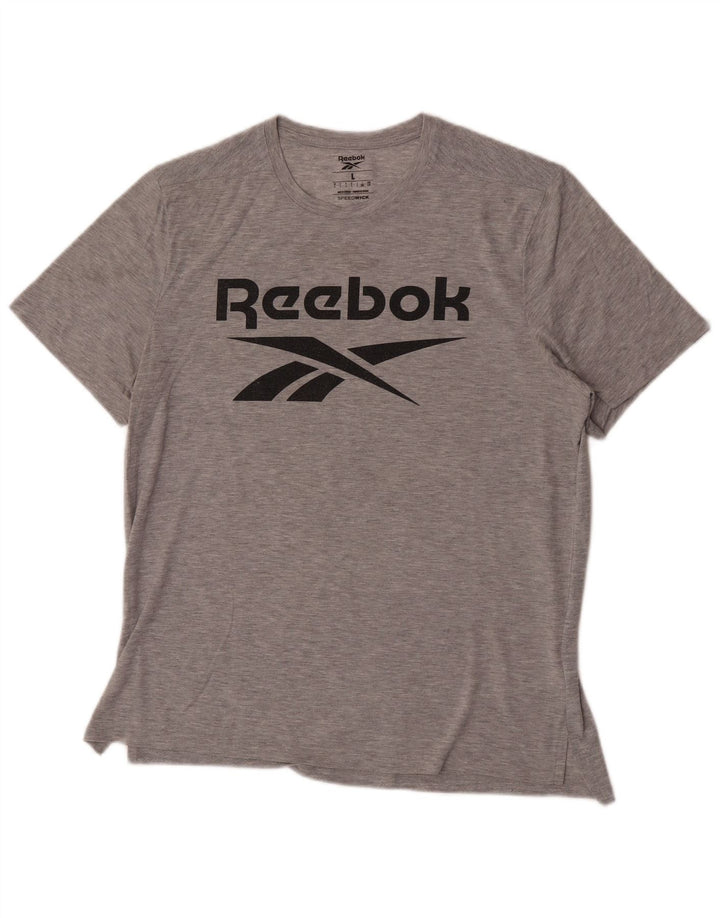 REEBOK Mens Graphic T-Shirt Top Large Grey Flecked Polyester