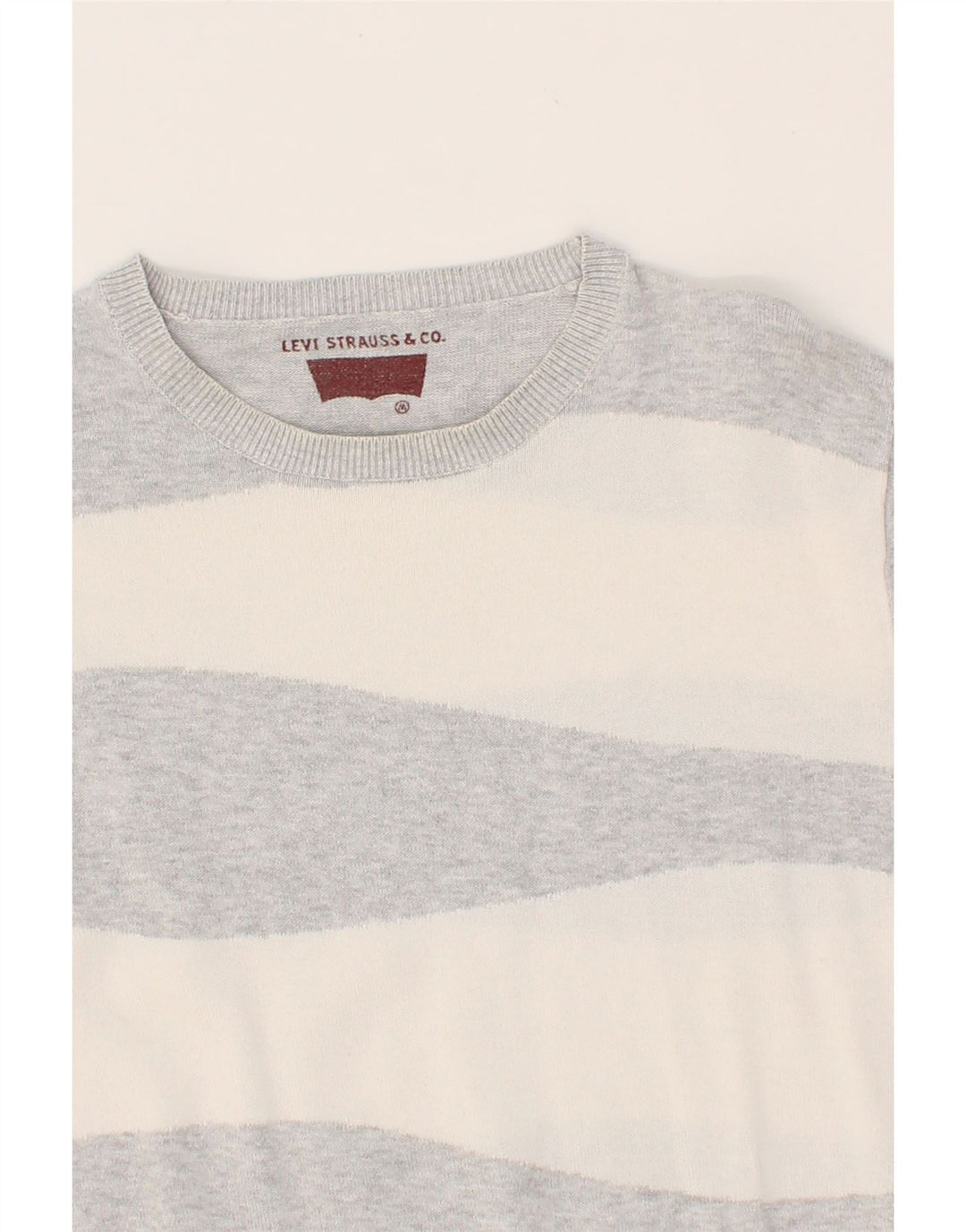 LEVI'S Mens Boat Neck Jumper Sweater UK 14 Medium Grey Striped Cotton Vintage Levi's and Second-Hand Levi's from Messina Hembry 