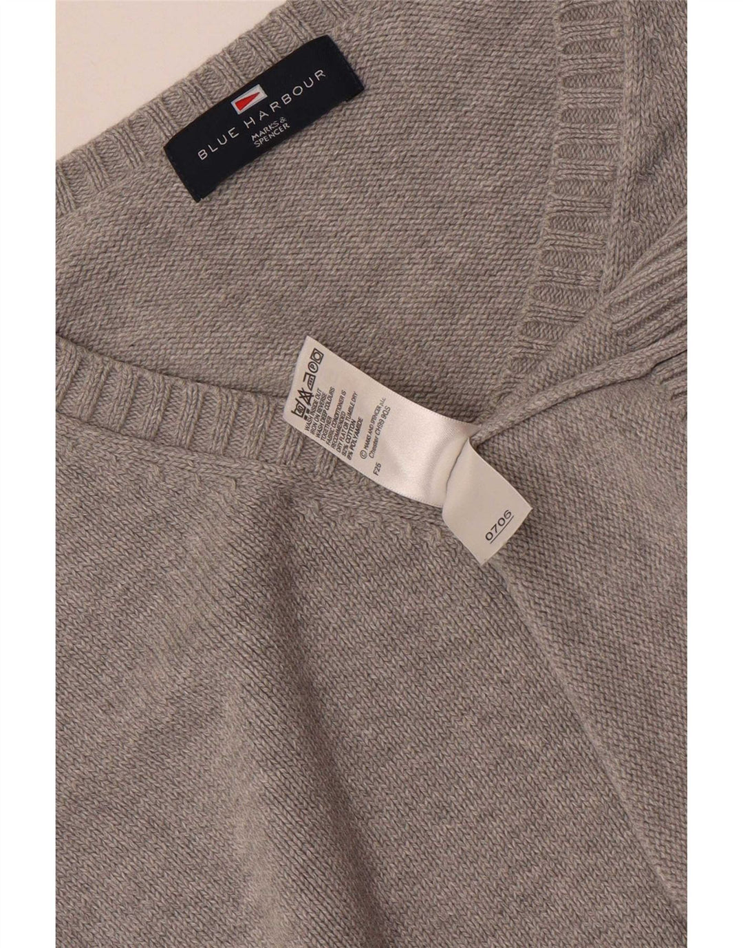 Marks & Spencer Mens Blue Harbour V-Neck Jumper Sweater UK 41/43 Large Grey