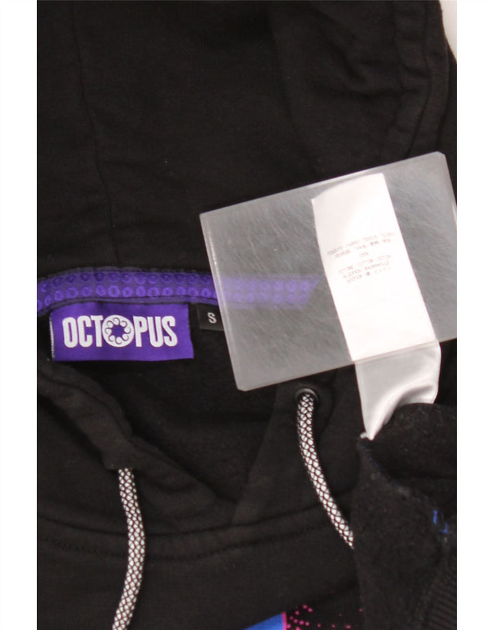 OCTOPUS Mens Graphic Hoodie Jumper Small Black Colourblock Cotton