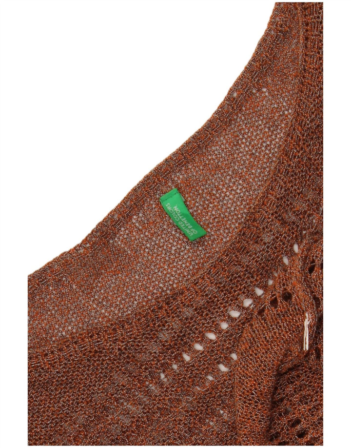 Benetton Womens Crop Knit Blouse Top UK 12 Medium Brown