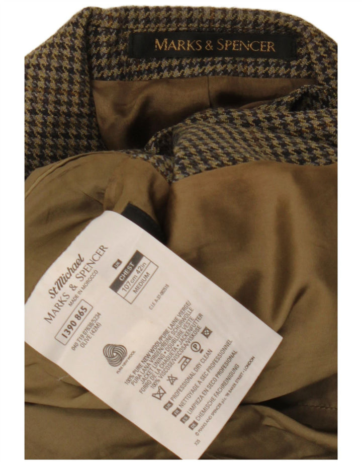 Marks & Spencer Mens 2 Button Blazer Jacket UK 42 Large Khaki Houndstooth