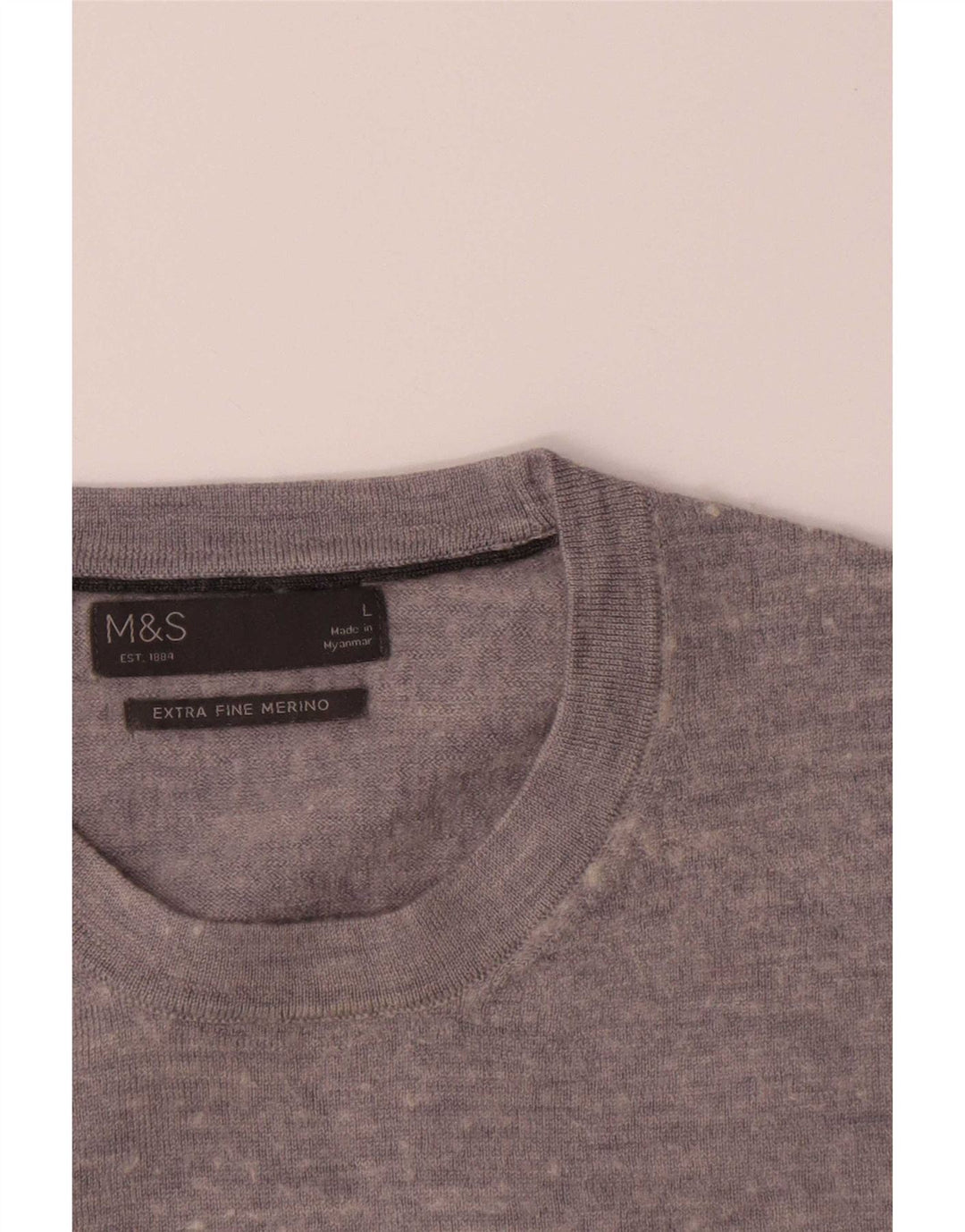 Marks & Spencer Mens Crew Neck Jumper Sweater Large Grey Merino Wool