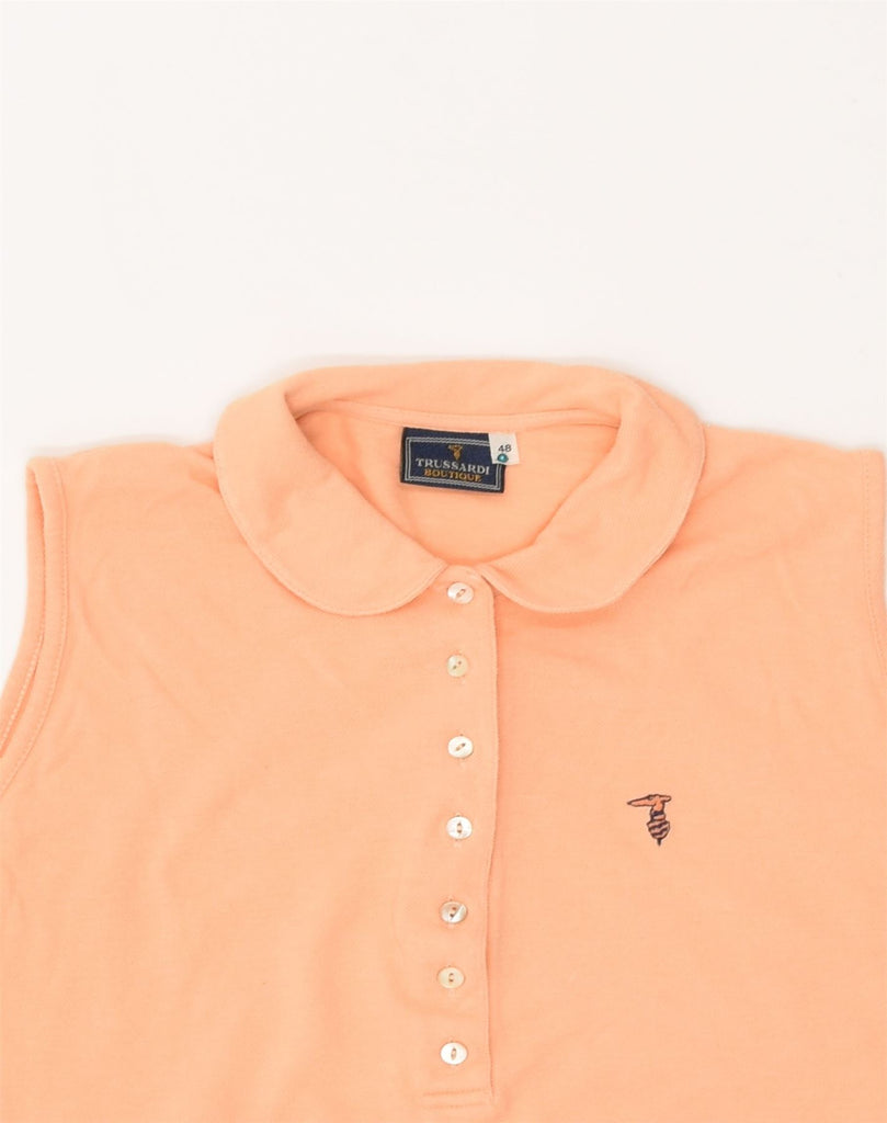 TRUSSARDI Womens Slim Sleeveless Polo Shirt IT 48 XL Orange Cotton | Vintage Trussardi | Thrift | Second-Hand Trussardi | Used Clothing | Messina Hembry 