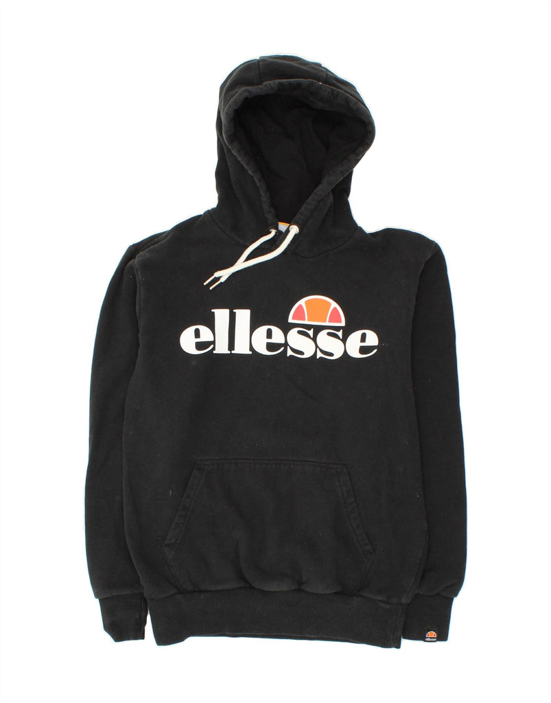 ELLESSE Mens Graphic Hoodie Jumper Small Black Cotton Vintage Ellesse and Second-Hand Ellesse from Messina Hembry 