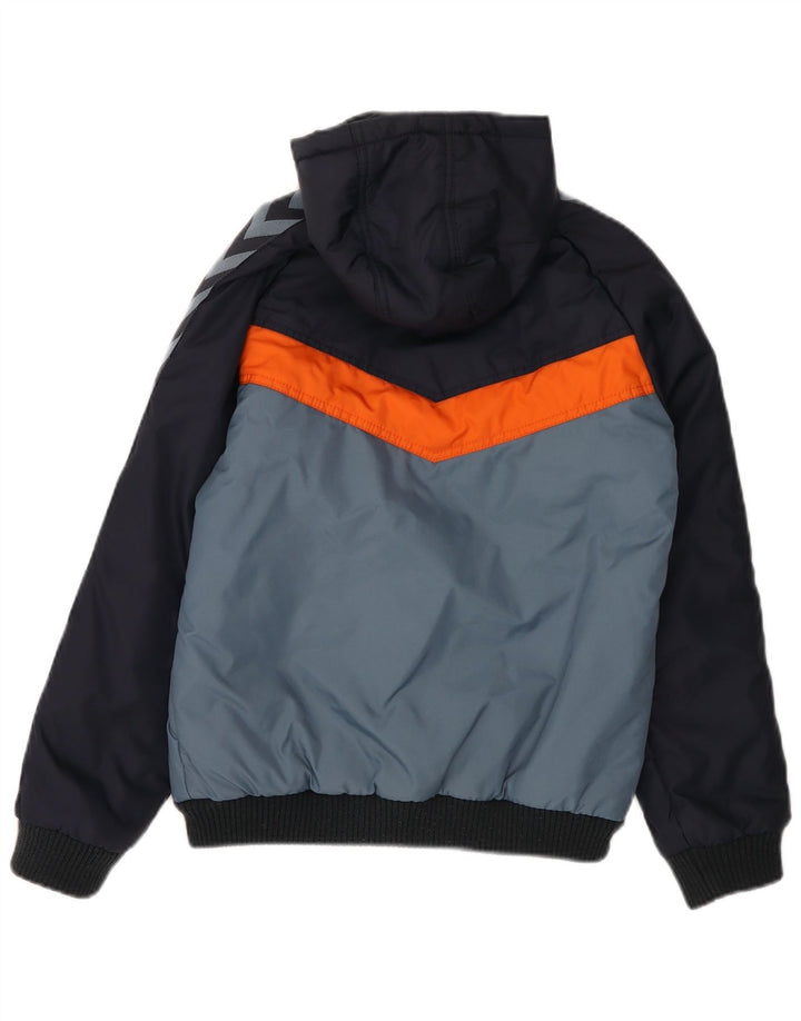 HUMMEL Boys Graphic Hooded Padded Jacket 11-12 Years Navy Blue Colourblock