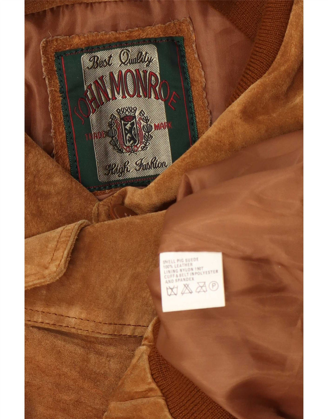 John Monroe Mens Suede Bomber Jacket UK 40 Large Brown Leather