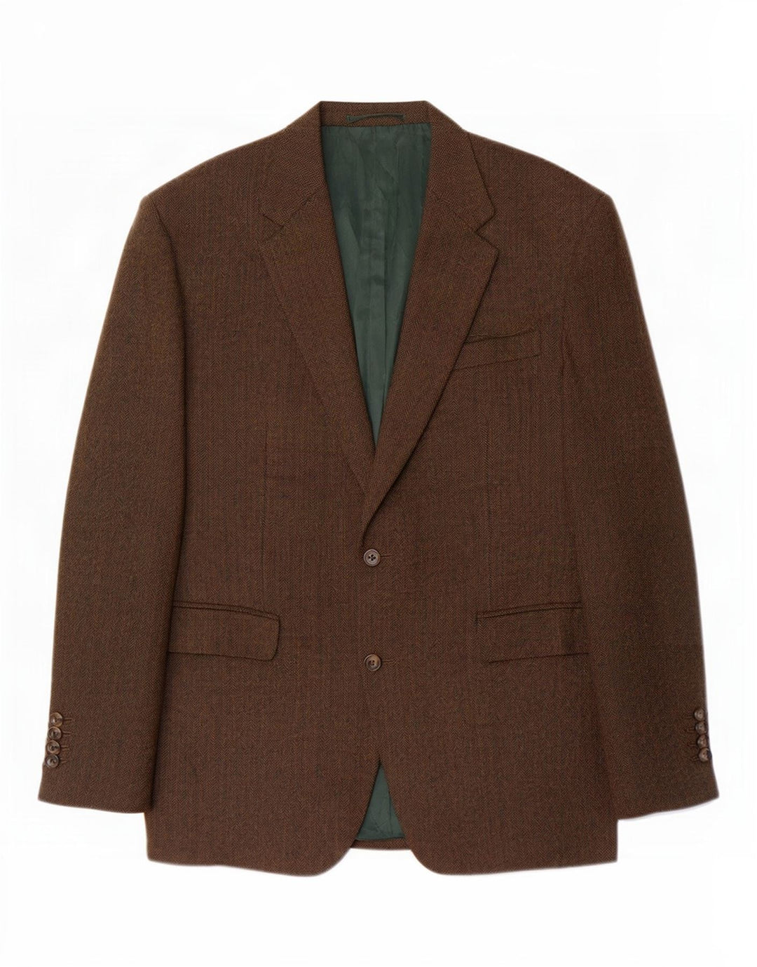 Marks & Spencer Mens 2 Button Blazer Jacket UK 46 XL Brown Herringbone Wool