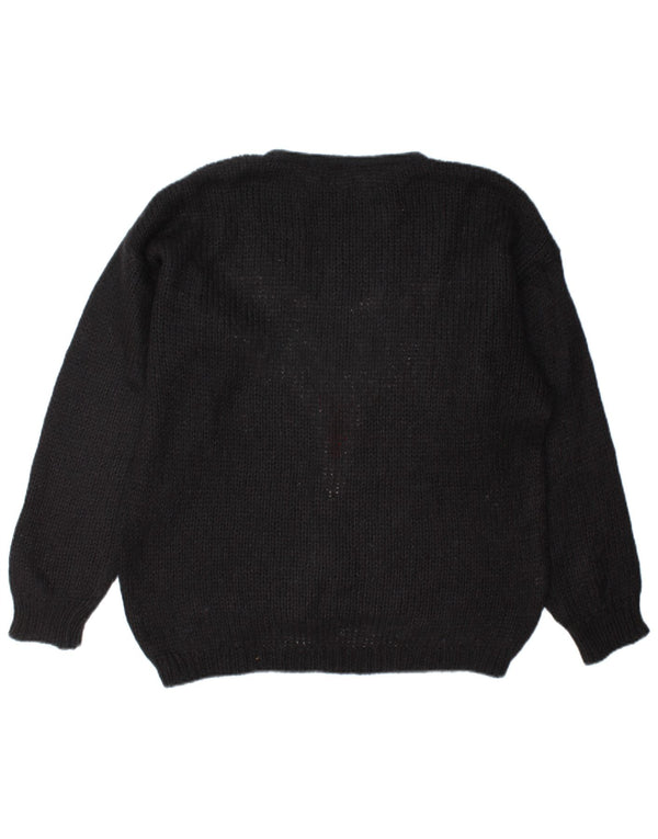 Vintage Womens Graphic Crew Neck Jumper Sweater UK 18 XL Black Mohair