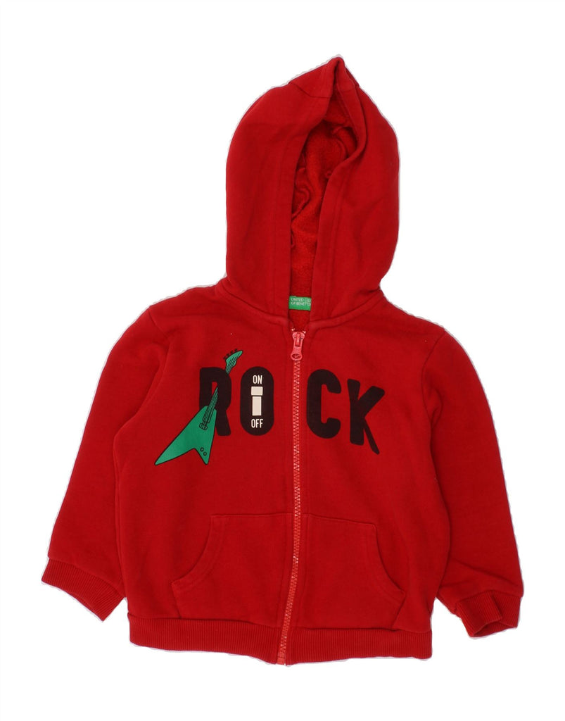 BENETTON Girls Graphic Zip Hoodie Sweater 3-4 Years Red Cotton Vintage Benetton and Second-Hand Benetton from Messina Hembry 