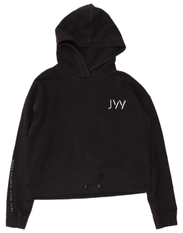 Jack Wills Womens Graphic Oversized Hoodie Jumper UK 10 Small Black Cotton
