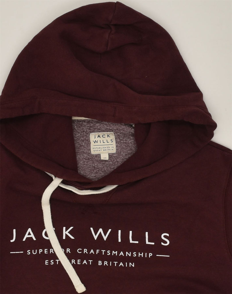 JACK WILLS Mens Graphic Hoodie Jumper XS Burgundy Cotton | Vintage Jack Wills | Thrift | Second-Hand Jack Wills | Used Clothing | Messina Hembry 