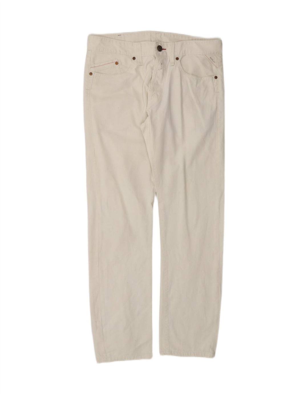 REPLAY Mens Straight Casual Trousers W34 L30 White Vintage Replay and Second-Hand Replay from Messina Hembry 
