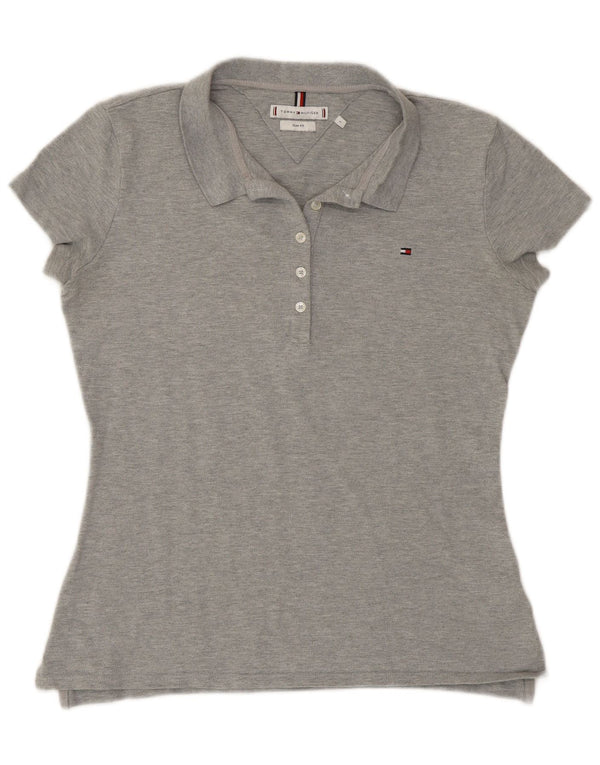 Tommy Hilfiger Womens Slim Fit Polo Shirt UK 14 Large Grey Cotton
