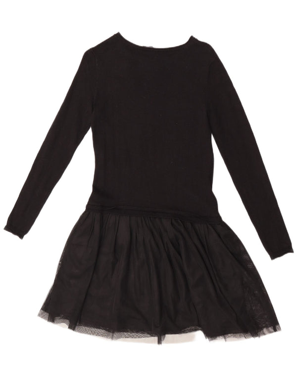 Dkny Womens Long Sleeve Drop Waist Dress UK 8 Small Black Cotton