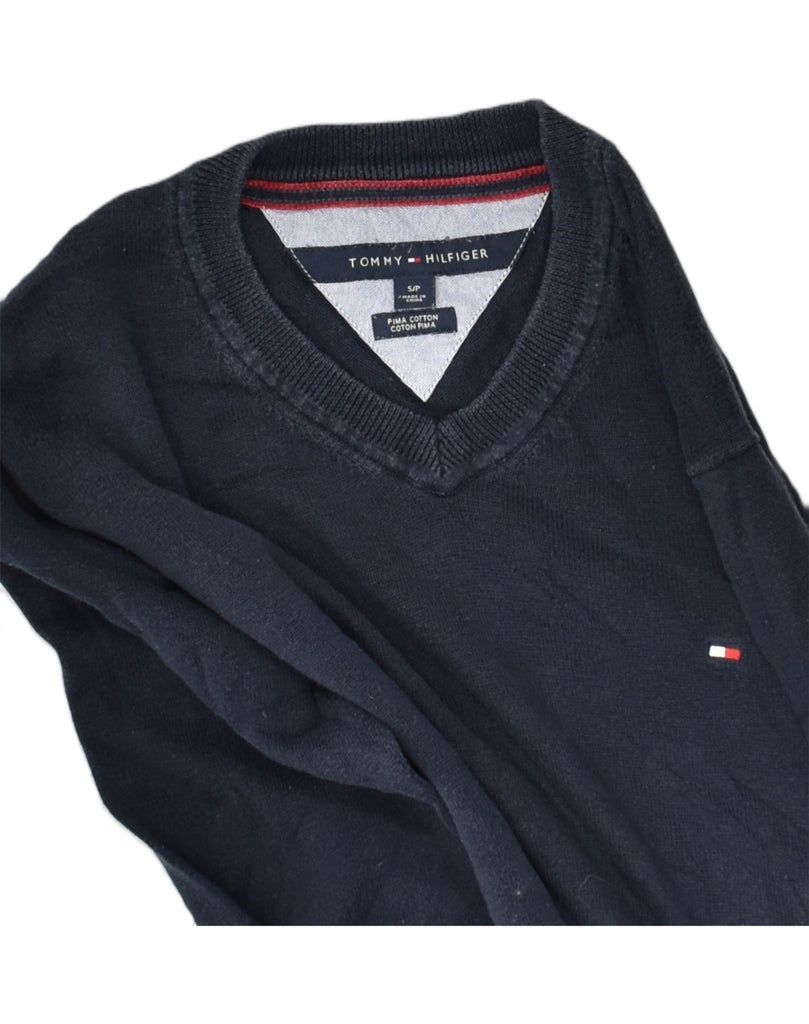 TOMMY HILFIGER Mens V-Neck Jumper Sweater Small Navy Blue Cotton | Vintage Tommy Hilfiger | Thrift | Second-Hand Tommy Hilfiger | Used Clothing | Messina Hembry 