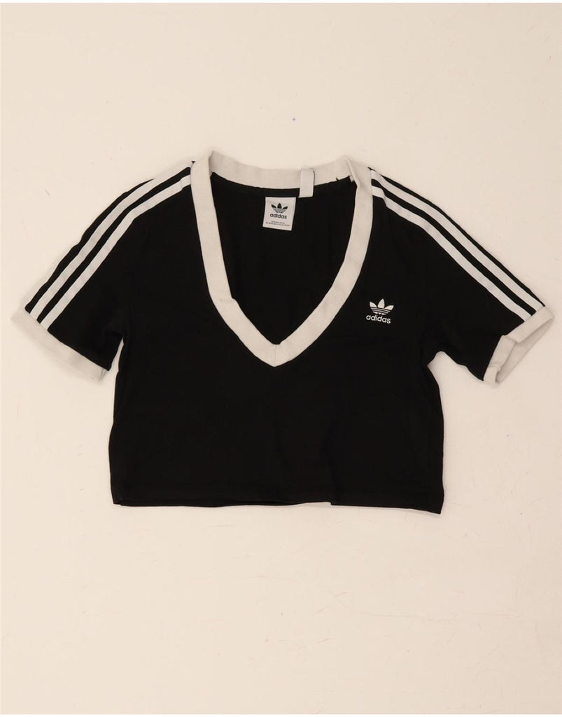 ADIDAS Womens Crop T-Shirt Top UK 8 Small Black Cotton Vintage Adidas and Second-Hand Adidas from Messina Hembry 