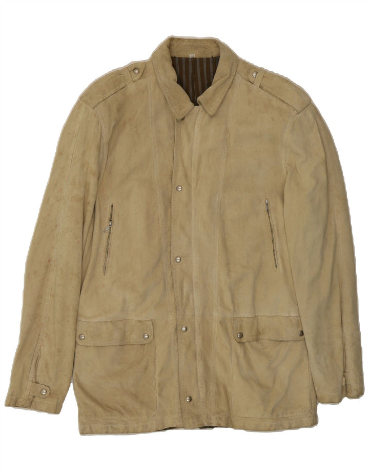 VINTAGE Mens Military Suede Jacket IT 48 Medium Beige Vintage Vintage and Second-Hand Vintage from Messina Hembry 