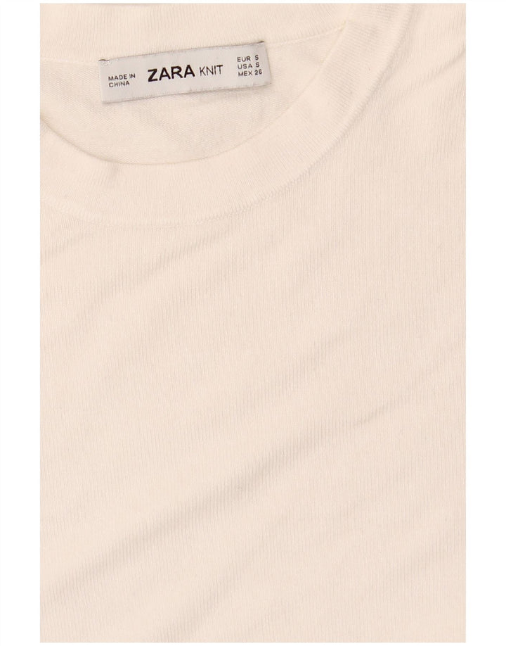Zara Womens Crop Crew Neck Jumper Sweater UK 10 Small White
